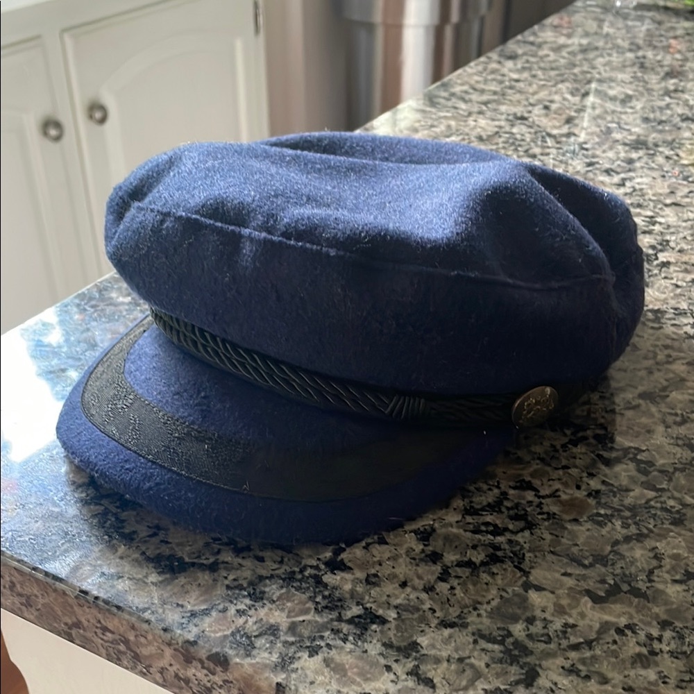 Navy Blue Fiddler Cap with Black Trim